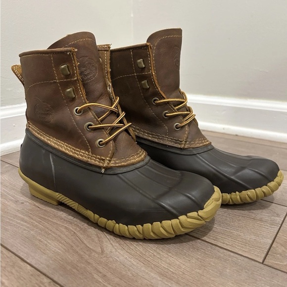 Georgia Boot Men's Brown Leather and Black Rubber Boots size 5m - Picture 1 of 9